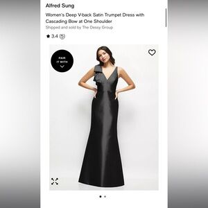 ALFRED SUNG One Shoulder Black Satin Gown